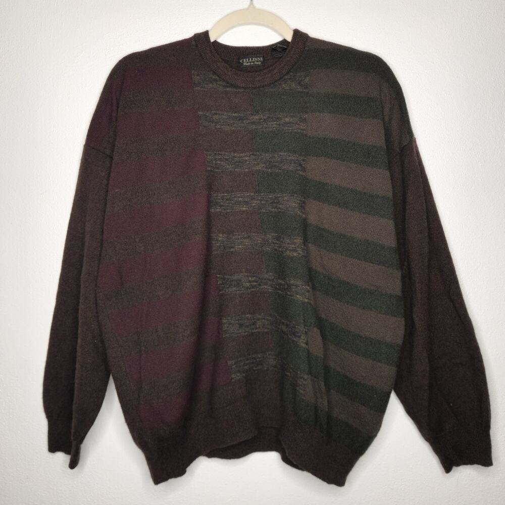 Vintage Cellinni Made Italy 42% Wool Sweater Art Abstract Earth Nature Euro Skat